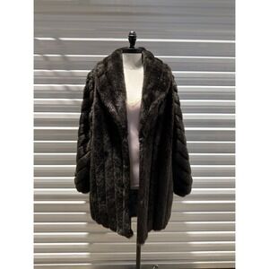 Vintage Monterey Fashions Faux Fur Coat Brown Shawl Collar Made in USA Size 16